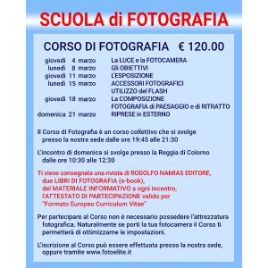CORSO DI FOTOGRAFIA<br>MARZO 2027